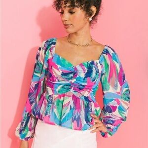 Flying Tomato Women Top Close To Me Floral Smocked Sweetheart Neckline Sz. L